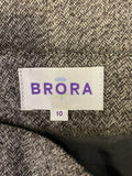 BRORA 100% WOOL BROWN HERRINGBONE TWEED A-LINE SKIRT SIZE 10
