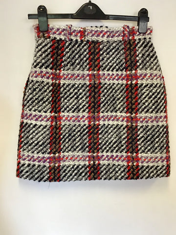 CARVEN BOUCLE TWEED TARTAN MINI SKIRT SIZE 38 UK 10