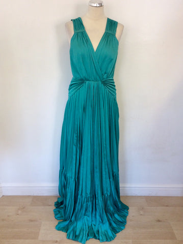 DIANE VON FURSTENBERG GREEN PLEATED GRECIAN STYLE LONG EVENING DRESS SIZE 12