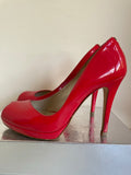 KAREN MILLEN RED PATENT LEATHER PEEPTOE HEELS SIZE 6.5/39.5