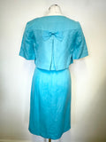 LK BENNETT TURQUOISE SILK & LINEN BLEND SLEEVELESS PENCIL DRESS & JACKET SUIT SIZE 8
