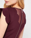 TED BAKER SHARLOT MAROON MESH INSERT SKATER DRESS SIZE 4 UK 14