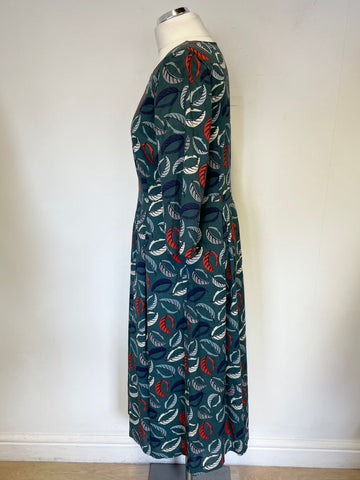 SEASALT CORNWALL DARK GREEN LEAF PRINT WINDOW BOX MIDI DRESS SIZE 10