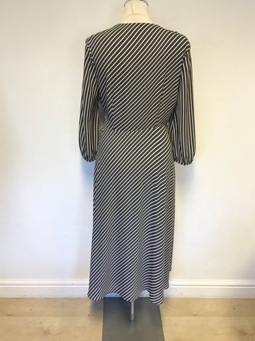 WHISTLES NAVY BLUE,WHITE & ORANGE STRIPE 3/4 SLEEVE WRAP DRESS SIZE 12