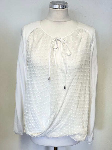 MINT VELVET WHITE SPOT FRONT TIE FRONT LONG SLEEVE TOP SIZE 14
