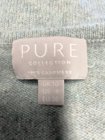 PURE COLLECTION DUCK EGG & RED HEART TRIM CASHMERE JUMPER SIZE 10