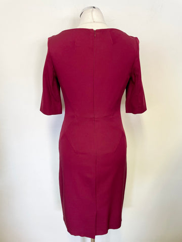 LK BENNETT DEEP WINE SHORT SLEEVED ‘TAN’ PENCIL DRESS SIZE 10