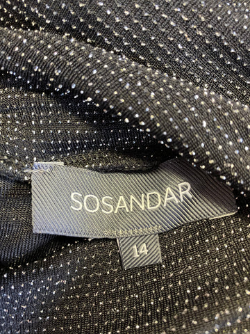 SOUSANDAR BLACK & SILVER SPARKLE LONG SLEEVE TUNIC TOP SIZE 14