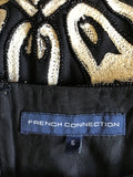FRENCH CONNECTION BLACK & IVORY EMBROIDERED & BEADED SHIFT DRESS SIZE 6