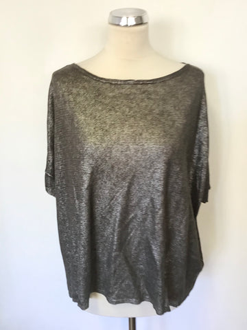 MINT VELVET GREY METALLIC LACE BACK FINE KNIT OVERSIZED SHORT SLEEVE TOP SIZE 12