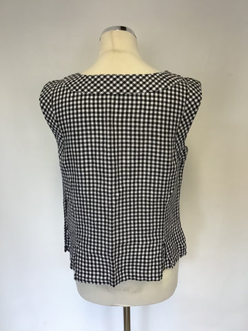 HOBBS BLACK & WHITE GINGHAM LINEN SLEEVELESS YACHT TOP SIZE 12