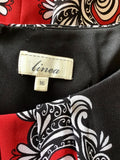 LINEA BLACK,RED & WHITE PRINT SLEEVELESS DRESS SIZE 16