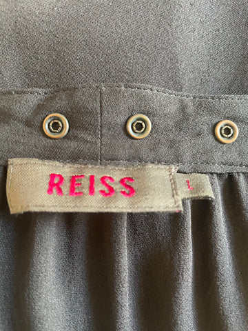 REISS 100% SILK BLACK STUD TRIMMED BLOUSE SIZE L