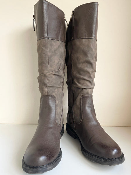 BRAND NEW RELIFE DARK BROWN FAUX LEATHER & SUEDE HIGH BOOTS SIZE 11/45.5