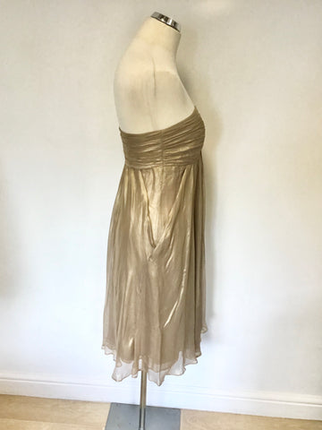 MONSOON PALE GOLD SILK STRAPLESS DRESS SIZE 10