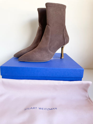 BRAND NEW IN BOX STUART WEITZMAN TAUPE SUEDE & GOLD HEEL ANKLE BOOTS SIZE 6/39