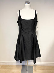 BRAND NEW RALPH LAUREN EVENING BLACK SLEEVELESS SILK BLEND FIT & FLARE DRESS  SIZE US 14 UK 18