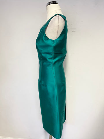 HOBBS KINGFISHER GREEN WOOL & SILK SLEEVELESS PENCIL DRESS & JACKET SUIT SIZE 8