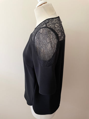 WHISTLES BLACK LACE TRIMMED SHORT SLEEVE TOP SIZE 12
