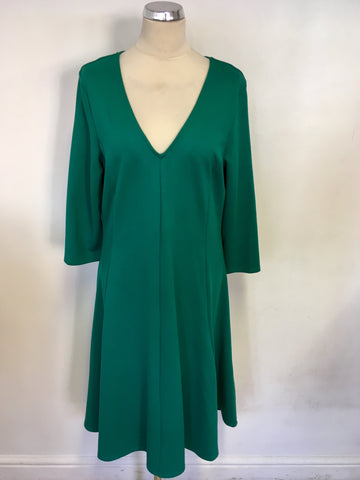 PHASE EIGHT EMERALD GREEN V NECKLINE 3/4 SLEEVE DRESS SIZE 18