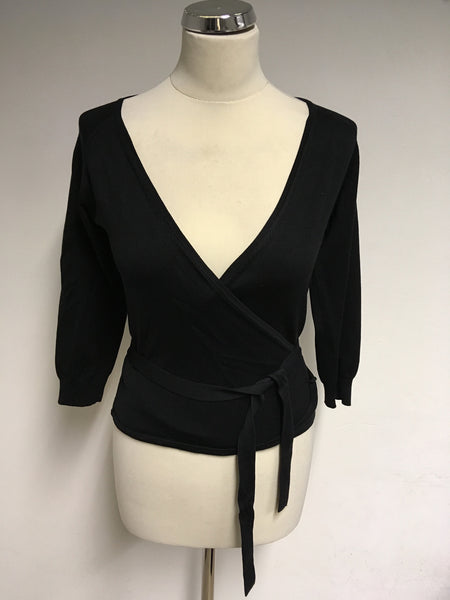 HOBBS BLACK SILK FINE KNIT WRAP AROUND 3/4 SLEEVE TOP SIZE 10