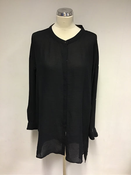 ICHI BLACK COLLARLESS OVERSIZE LONG SLEEVE SHIRT SIZE S