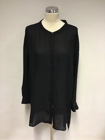 ICHI BLACK COLLARLESS OVERSIZE LONG SLEEVE SHIRT SIZE S