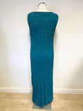 ADINI TURQUOISE BEADED & SEQUINNED  SLEEVELESS SPECIAL OCCASION/ EVENING LONG DRESS SIZE L