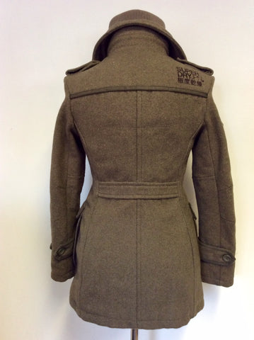 SUPERDRY ARMY GREEN WOOL BLEND REGIMENT COAT SIZE XS