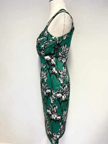 HOBBS INVITATION EMERALD GREEN FLORAL DRESS & BOW TRIM JACKET SUIT SIZE 8