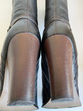 RIVER ISLAND BLACK LEATHER & GOLD TRIM HEELED BOOTS SIZE 7/40
