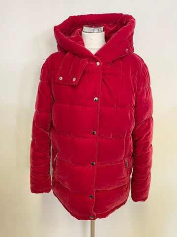 MARKS & SPENCER AUTOGRAPH RED VELOUR PADDED HOODED JACKET SIZE 12