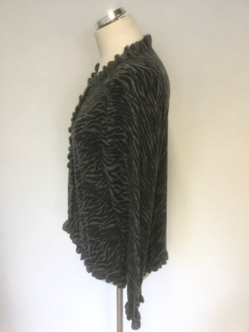 PURE COLLECTION BLACK & GREY DESIGN 100% CASHMERE FRILL EDGE CARDIGAN SIZE L