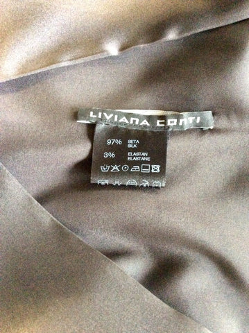 LIVIANI CONTI BROWN SILK V NECKLINE SHORT SLEEVE DRESS SIZE 46 UK 14