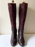 MARKS & SPENCER AUTOGRAPH PLUM SUEDE & LEATHER KNEE LENGTH BOOTS SIZE 8/42