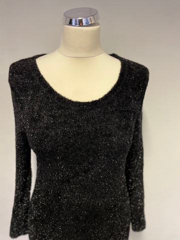 HOBBS BLACK SHIMMER KNIT 3/4 SLEEVE DRESS SIZE 10