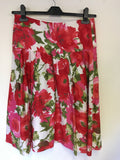 LAURA ASHLEY RED,WHITE & GREEN FLORAL PRINT FLIPPY SKIRT SIZE 12