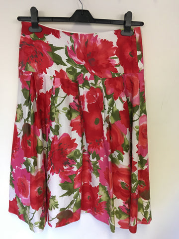 LAURA ASHLEY RED,WHITE & GREEN FLORAL PRINT FLIPPY SKIRT SIZE 12