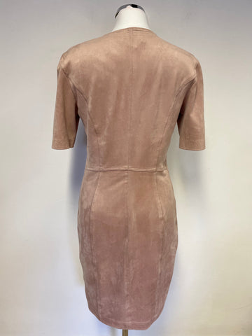 MARCCAIN NUDE PINK FAUX SUEDE SHORT SLEEVE PENCIL DRESS SIZE 4 UK 14