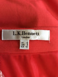 LK BENNETT FREDA CORAL RED SHORT SLEEVE DRESS SIZE 12 WITH ADDED CORSAGE