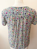 BODEN DUCK EGG & MULTI COLOURED FLORAL PRINT SHORT SLEEVED TOP SIZE 12