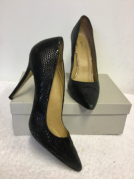 WHISTLES BLACK LEATHER SNAKESKIN HEELS SIZE 7.5/41