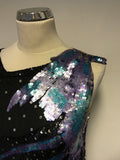 SERENADE BLACK SILK WITH PURPLE & GREEN SEQUINS COCKTAIL DRESS SIZE M