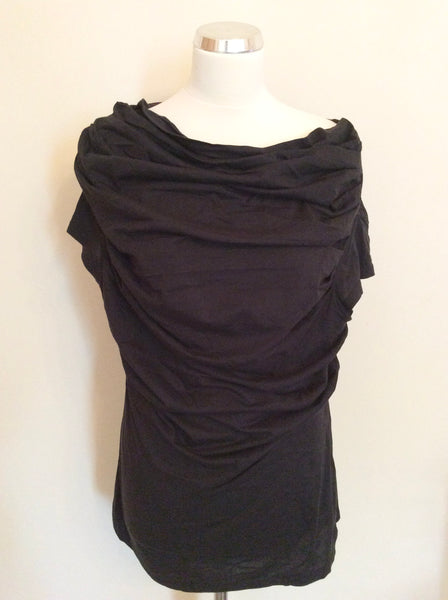 NICOLE FARHI BLACK DRAPED FRONT CAP SLEEVE TOP SIZE XL