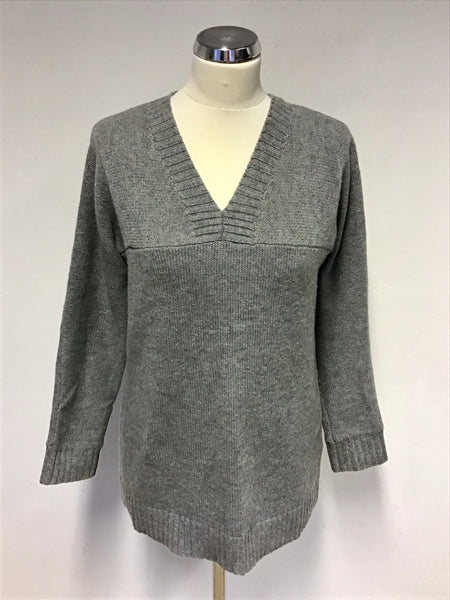 JAEGER LIGHT GREY V NECKLINE WOOL & CASHMERE JUMPER SIZE S