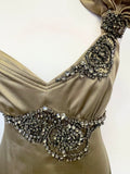 KAREN MILLEN BRONZE SATIN JEWEL EMBELLISHED SPECIAL OCCASION DRESS SIZE 12