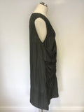 FREY CHARCOAL GREY SILK BLEND SLEEVELESS DRAPE POCKET FRONT SHIFT DRESS SIZE 16