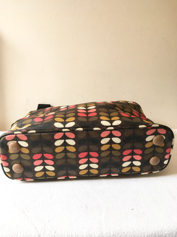 ORLA KIERLY BROWN & MULTI COLOURED PRINT CROSS BODY/ SHOULDER BAG