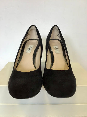 CLARKS BLACK SUEDE & CROC PRINT BLOCK HEELS SIZE 6/39.5