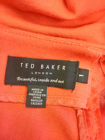 TED BAKER RED SILK SHEER INSERT CAP SLEEVE BODYCON DRESS SIZE 1 UK 8/10
